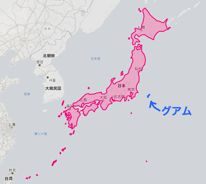 日本とグアムの大きさ比較